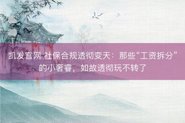 凯发官网 社保合规透彻变天:那些“工资拆分”的小奢睿,如故透彻玩不转了